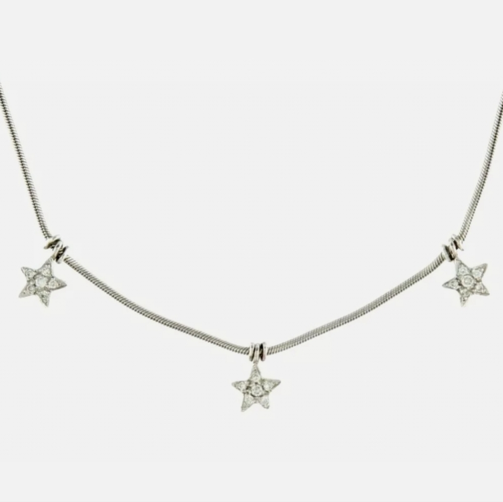 14k White Gold Diamond Necklace Star Dangling Charm Fine Fashion Estate